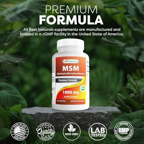 Best Naturals MSM 1000 mg – 180 Kapseln, hochreines Nahrungsergänzungsmittel