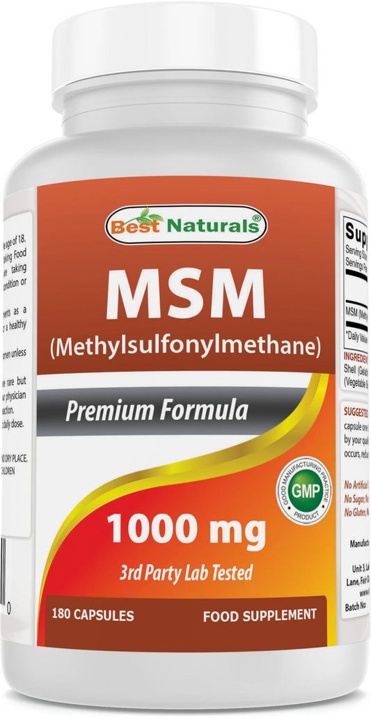 Best Naturals MSM 1000 mg – 180 Kapseln, hochreines Nahrungsergänzungsmittel
