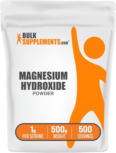 BulkSupplements.com Magnesiumhydroxid-Pulver – Nahrungsergänzungsmittel in Lebensmittelqualität, glutenfrei, 1 g pro Portion, 500 g (1,1 lb) (1er-Pack)