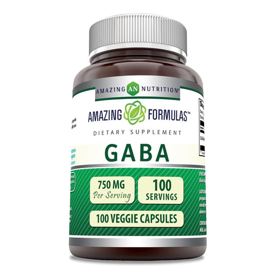 Amazing Formulas GABA Supplement | 750 mg pro Portion | 100 vegane Kapseln | Non-GMO | Glutenfrei | Hergestellt in den USA | Ideal für Vegetarier
