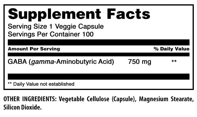 Amazing Formulas GABA Supplement | 750 mg pro Portion | 100 vegane Kapseln | Non-GMO | Glutenfrei | Hergestellt in den USA | Ideal für Vegetarier