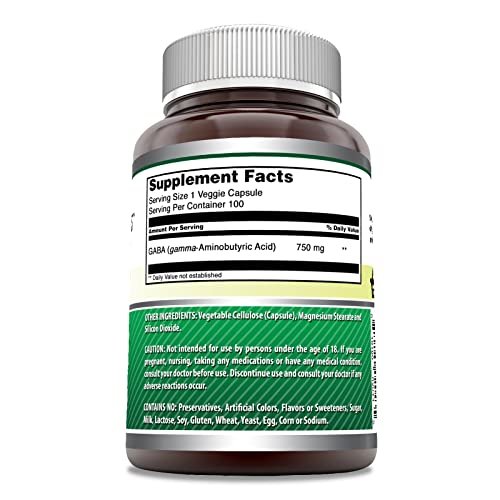 Amazing Formulas GABA Supplement | 750 mg pro Portion | 100 vegane Kapseln | Non-GMO | Glutenfrei | Hergestellt in den USA | Ideal für Vegetarier