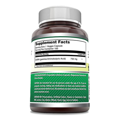 Amazing Formulas GABA Supplement | 750 mg pro Portion | 100 vegane Kapseln | Non-GMO | Glutenfrei | Hergestellt in den USA | Ideal für Vegetarier