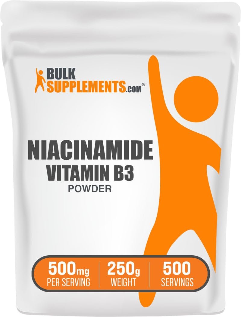 BulkSupplements.com Niacinamid Pulver - Vitamin B3 Pulver, Niacinamid Supplement, Niacinamid 500mg - B3 Vitamine für die Haut, Glutenfrei, 500mg pro Portion, 250g (8,8 Unzen) (1er Pack)