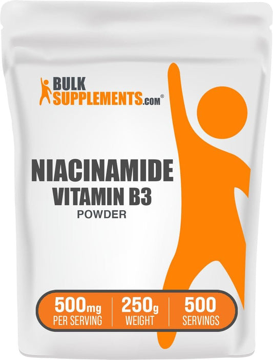 BulkSupplements.com Niacinamid Pulver - Vitamin B3 Pulver, Niacinamid Supplement, Niacinamid 500mg - B3 Vitamine für die Haut, Glutenfrei, 500mg pro Portion, 250g (8,8 Unzen) (1er Pack)