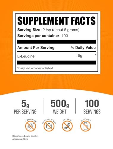 BulkSupplements L-Leucin Pulver - BCAA Aminosäure, ungewürzt, 5 g pro Portion, 500 g (1,1 Pfund) (1er-Pack)