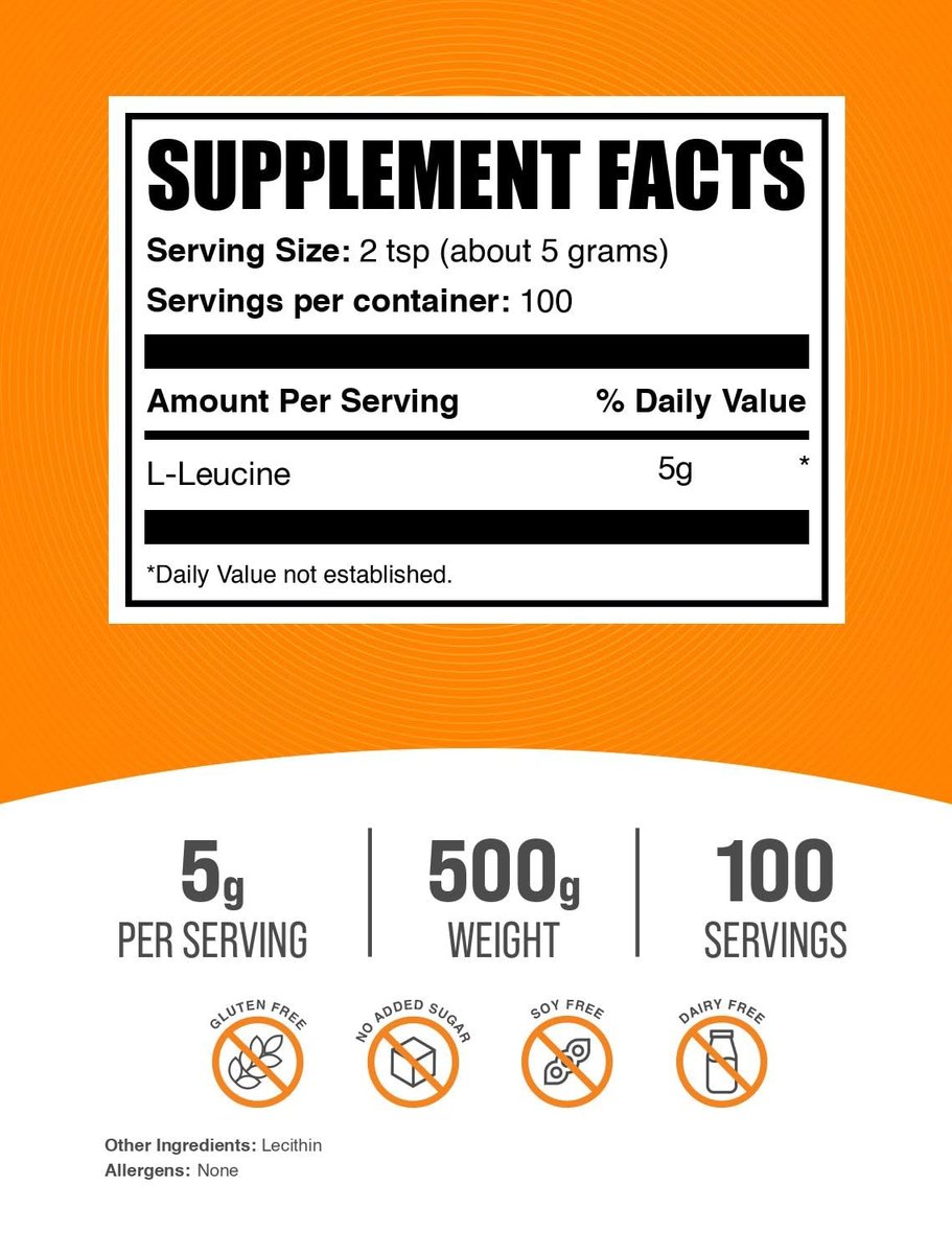BulkSupplements L-Leucin Pulver - BCAA Aminosäure, ungewürzt, 5 g pro Portion, 500 g (1,1 Pfund) (1er-Pack)