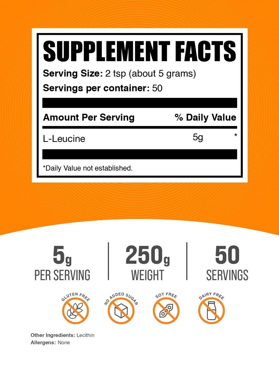 BulkSupplements.com L-Leucin Pulver – Leucin Ergänzung, BCAA Pulver, ungewürzt, 5 g pro Portion, 250 g (8,8 oz) (1er Pack)