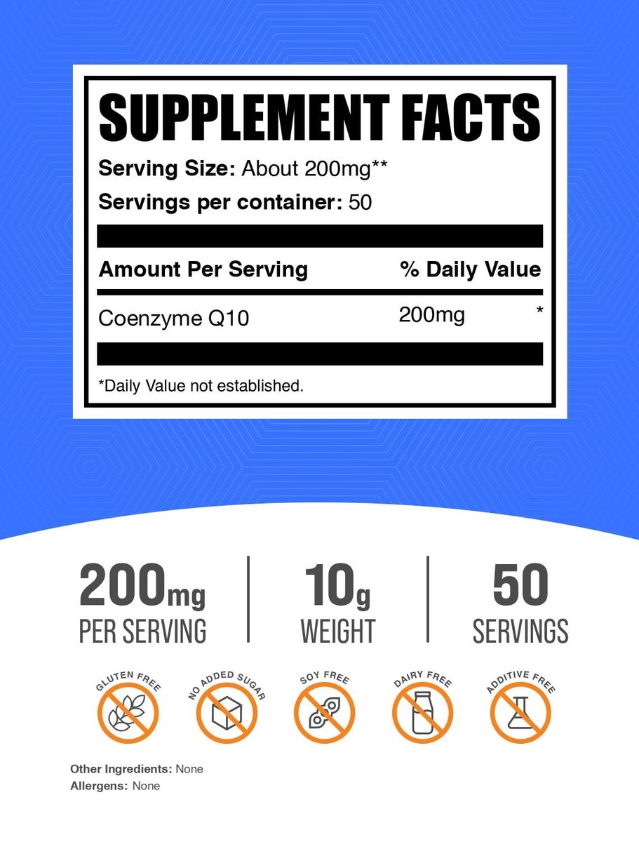 BulkSupplements.com Coenzym Q10 Pulver – 200 mg pro Portion, 10 g Packung, glutenfrei, Nahrungsergänzungsmittel