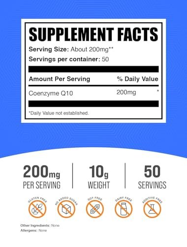 BulkSupplements.com Coenzym Q10 Pulver – 200 mg pro Portion, 10 g Packung, glutenfrei, Nahrungsergänzungsmittel