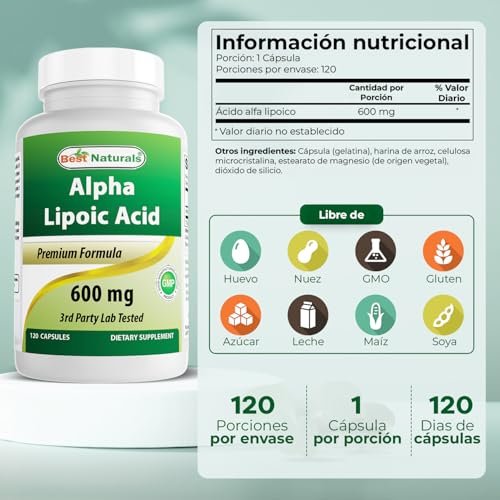 Best Naturals Alpha-Liponsäure 600 mg, 120 Kapseln – Hochdosiertes Antioxidans ALA