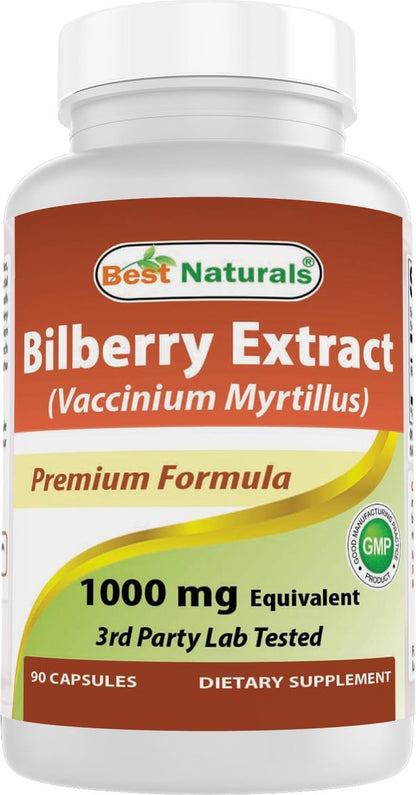 Best Naturals Heidelbeerextrakt 1000 mg Kapseln (Non-GMO) – Unterstützt gesunde Sehkraft, 90 Kapseln