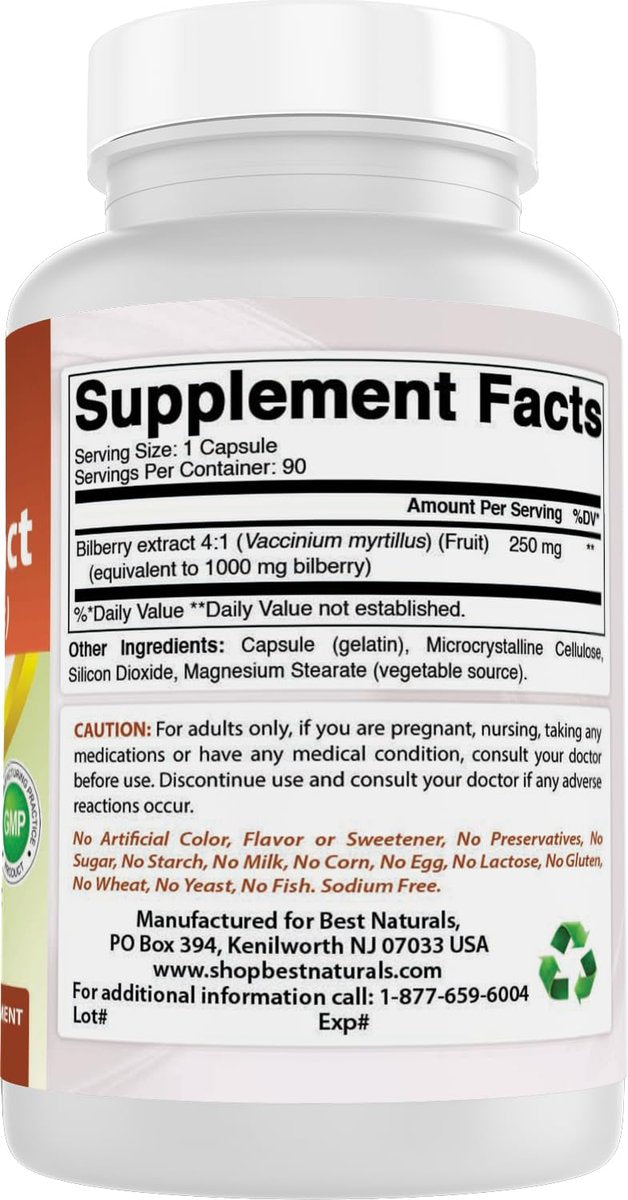 Best Naturals Heidelbeerextrakt 1000 mg Kapseln (Non-GMO) – Unterstützt gesunde Sehkraft, 90 Kapseln