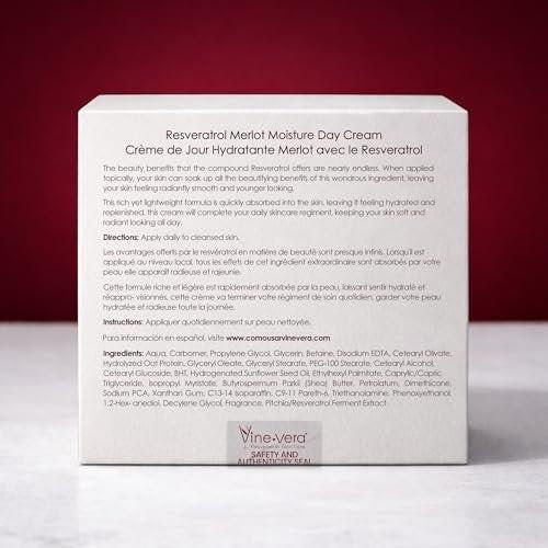 Vine Vera Merlot Tagescreme – Feuchtigkeitsspendend, Schnell Einziehend, Nicht Fettend – Resveratrol Gesichtscreme für Trockene, Normale und Reife Haut – Mit Sheabutter und Haferprotein – 1,83 Unzen