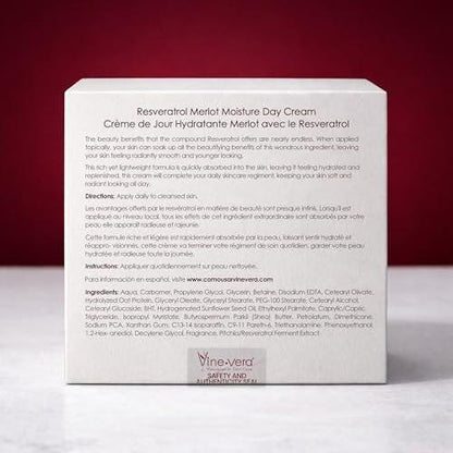 Vine Vera Merlot Tagescreme – Feuchtigkeitsspendend, Schnell Einziehend, Nicht Fettend – Resveratrol Gesichtscreme für Trockene, Normale und Reife Haut – Mit Sheabutter und Haferprotein – 1,83 Unzen