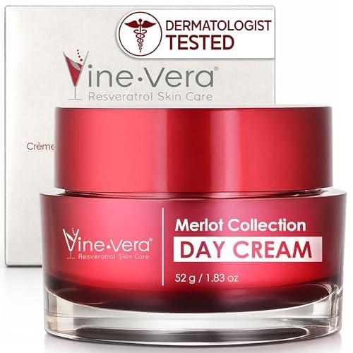 Vine Vera Merlot Tagescreme – Feuchtigkeitsspendend, Schnell Einziehend, Nicht Fettend – Resveratrol Gesichtscreme für Trockene, Normale und Reife Haut – Mit Sheabutter und Haferprotein – 1,83 Unzen