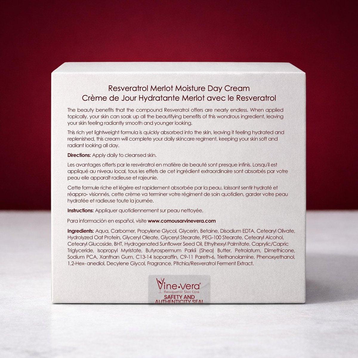 Vine Vera Merlot Tagescreme – Feuchtigkeitsspendend, Schnell Einziehend, Nicht Fettend – Resveratrol Gesichtscreme für Trockene, Normale und Reife Haut – Mit Sheabutter und Haferprotein – 1,83 Unzen