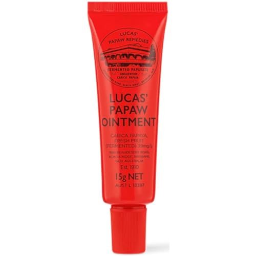Lucas Papaw Salbe 15g Tube mit Lippenapplikator – Fermentierte Papaya Lippenpflege für trockene, rissige Lippen, handliche Hautsalbe, hergestellt in Australien