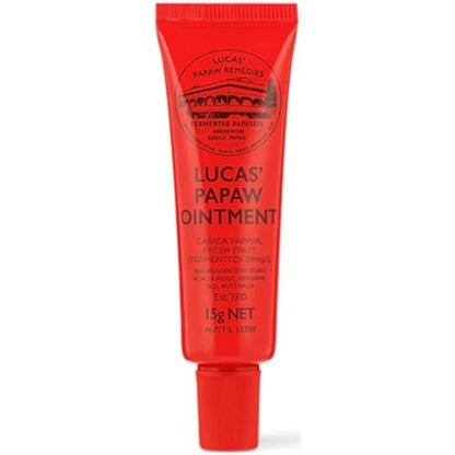 Lucas Papaw Salbe 15g Tube mit Lippenapplikator – Fermentierte Papaya Lippenpflege für trockene, rissige Lippen, handliche Hautsalbe, hergestellt in Australien