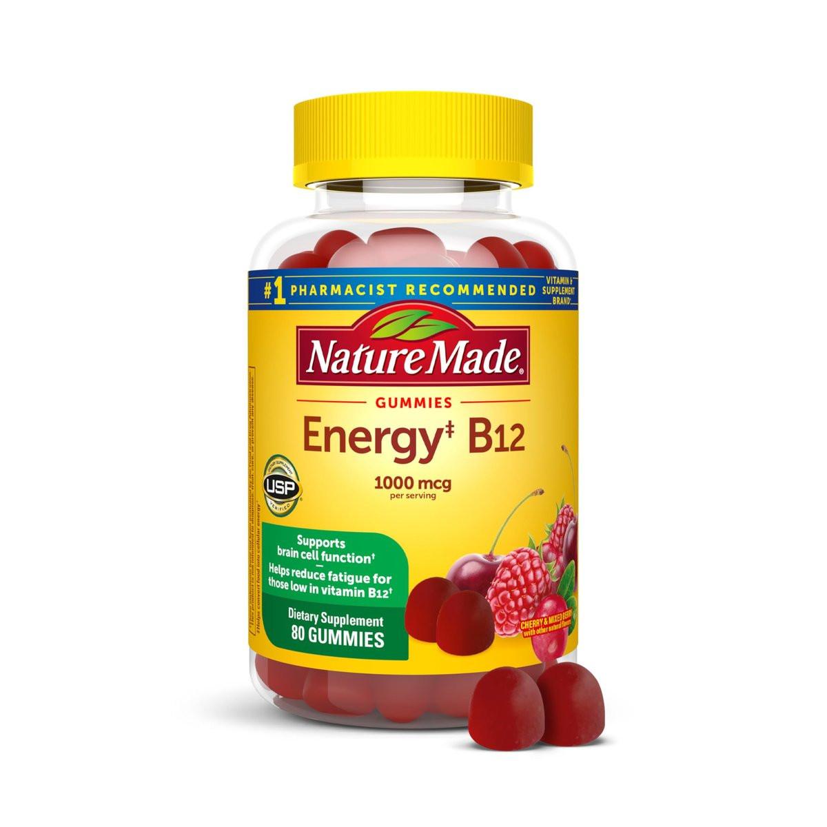 Nature Made Vitamin B12 Gummies 1000 mcg – 80 Stück, 40 Tage Vorrat, Nahrungsergänzungsmittel zur Unterstützung des Energiestoffwechsels