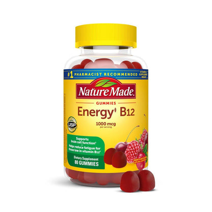 Nature Made Vitamin B12 Gummies 1000 mcg – 80 Stück, 40 Tage Vorrat, Nahrungsergänzungsmittel zur Unterstützung des Energiestoffwechsels