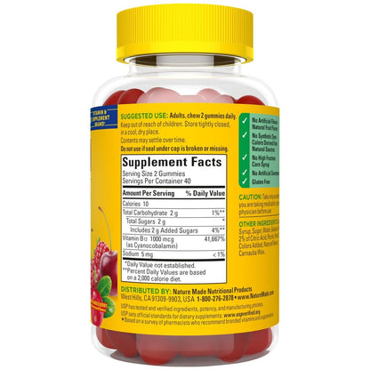 Nature Made Vitamin B12 Gummies 1000 mcg – 80 Stück, 40 Tage Vorrat, Nahrungsergänzungsmittel zur Unterstützung des Energiestoffwechsels