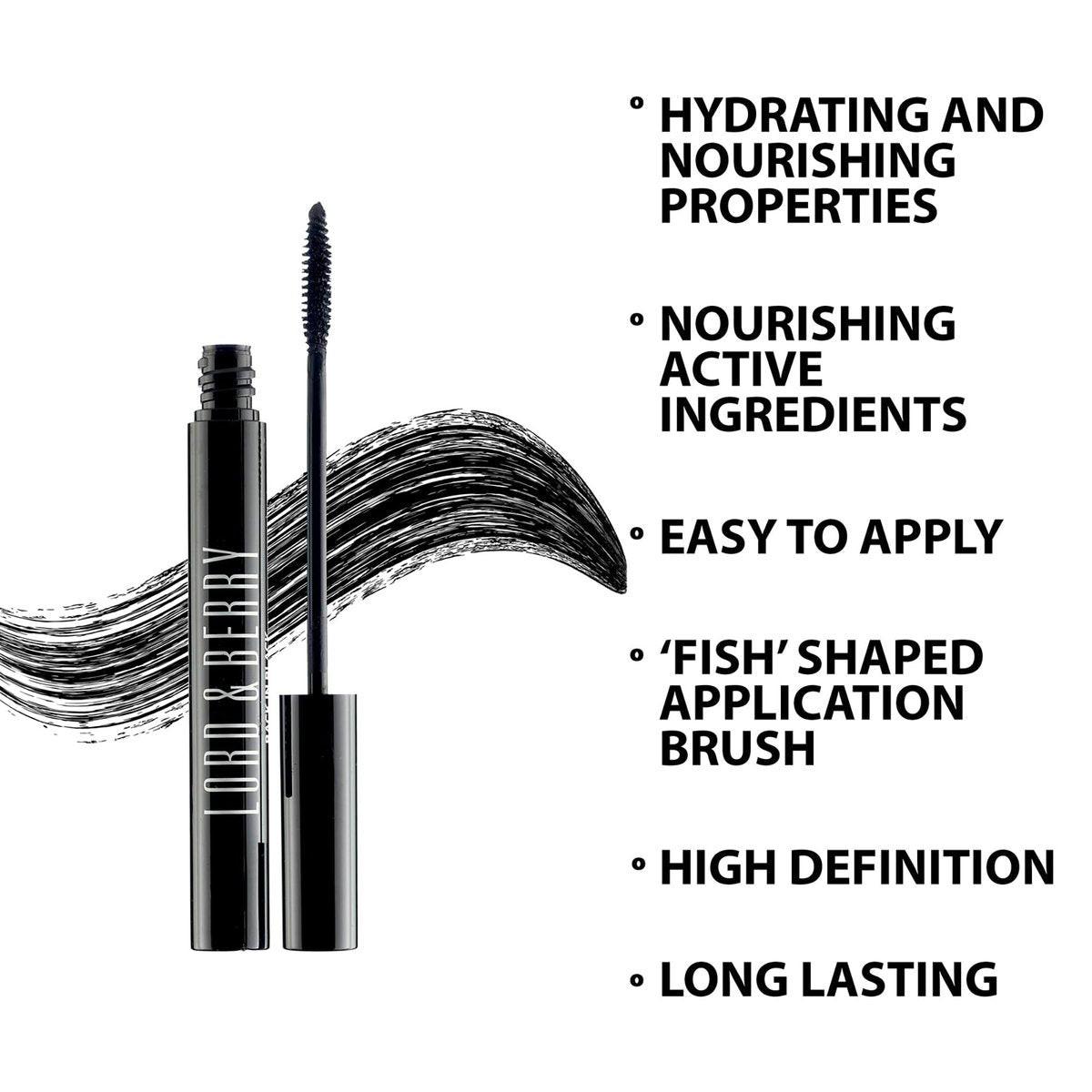 Lord & Berry Back in Black Mascara – Volumen und Länge für kurze Wimpern, tiefschwarz, 0,27 fl oz