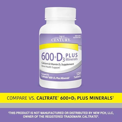 21st Century Calcium 600 Plus D Plus Mineralien Kapseln, 120 Stück