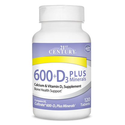 21st Century Calcium 600 Plus D Plus Mineralien Kapseln, 120 Stück