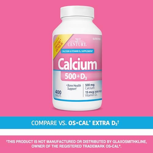 21st Century Calcium 500 Plus Extra D Caplets, 400 Stück – Hochdosiertes Calcium & Vitamin D3 für starke Knochen
