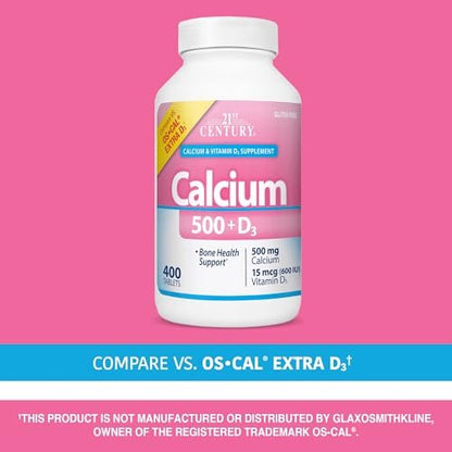21st Century Calcium 500 Plus Extra D Caplets, 400 Stück – Hochdosiertes Calcium & Vitamin D3 für starke Knochen