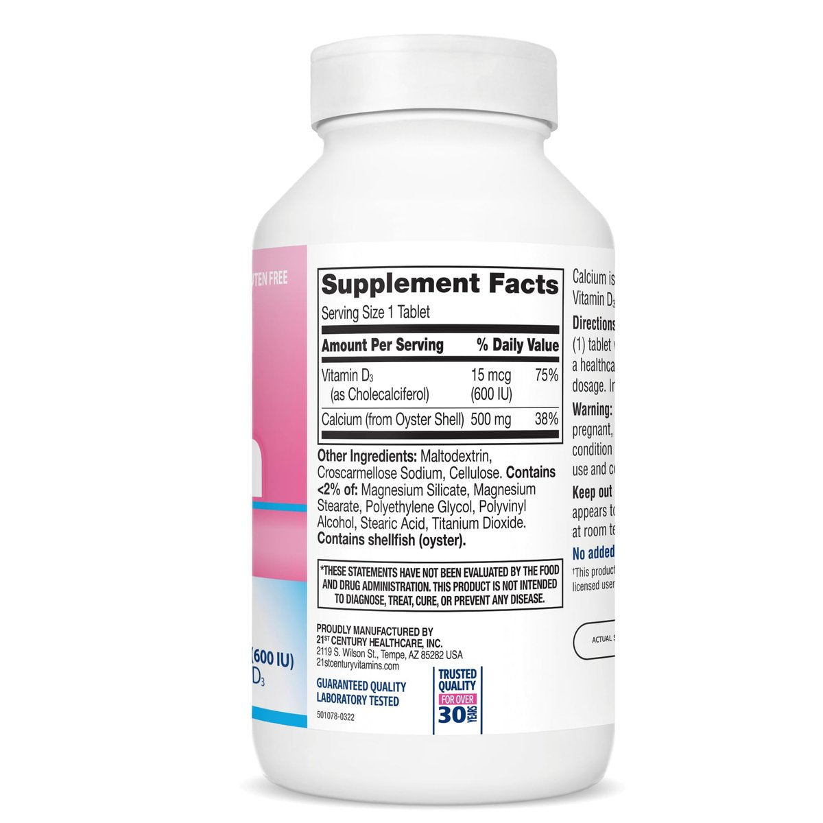 21st Century Calcium 500 Plus Extra D Caplets, 400 Stück – Hochdosiertes Calcium & Vitamin D3 für starke Knochen