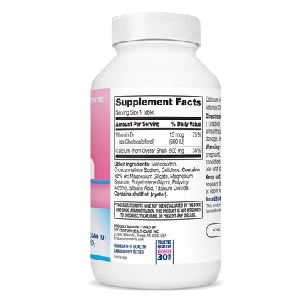 21st Century Calcium 500 Plus Extra D Caplets, 400 Stück – Hochdosiertes Calcium & Vitamin D3 für starke Knochen