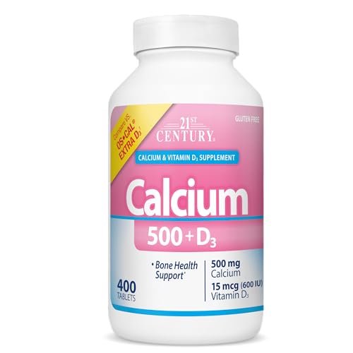 21st Century Calcium 500 Plus Extra D Caplets, 400 Stück – Hochdosiertes Calcium & Vitamin D3 für starke Knochen