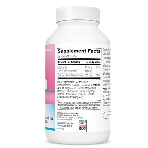 21st Century Calcium 500 Plus Extra D Caplets, 400 Stück – Hochdosiertes Calcium & Vitamin D3 für starke Knochen