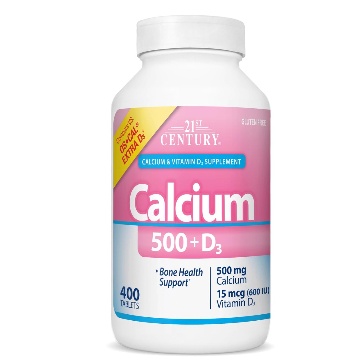 21st Century Calcium 500 Plus Extra D Caplets, 400 Stück – Hochdosiertes Calcium & Vitamin D3 für starke Knochen