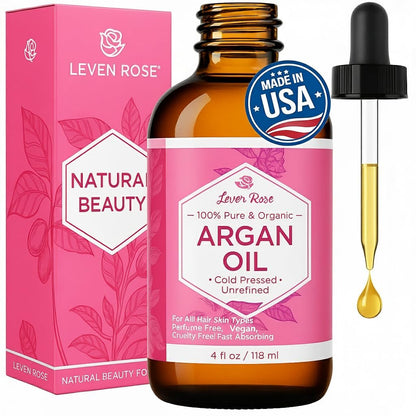 Leven Rose Bio-Arganöl für Haare, Gesicht und Haut – 118 ml 100% reines marokkanisches kaltgepresstes Bio-Öl
