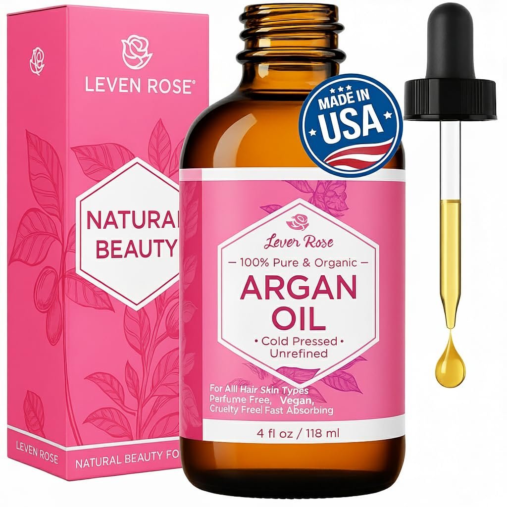 Leven Rose Bio-Arganöl für Haare, Gesicht und Haut – 118 ml 100% reines marokkanisches kaltgepresstes Bio-Öl