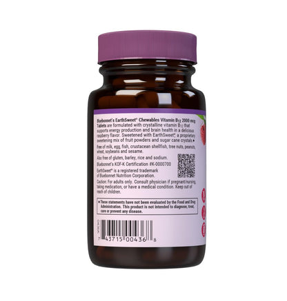BlueBonnet Earth Sweet Vitamin B12 1000 mcg & Folsäure 400 mcg – Gehirngesundheit & Energievitamine für Frauen & Männer – Vegan, glutenfrei, Himbeer-Geschmack – 90 Kautabletten