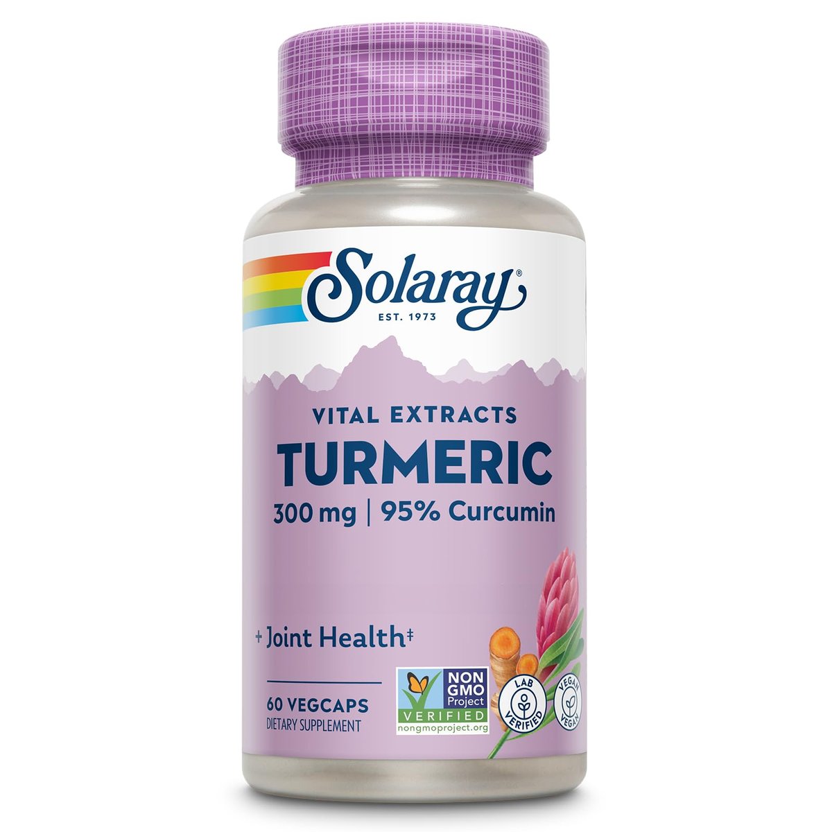 SOLARAY Kurkuma 300 mg - Extrakt mit 95% Curcumin - Gelenkunterstützung für Beweglichkeit und Wohlbefinden - Vegan, Glutenfrei, 60-Tage-Garantie, 60 Portionen