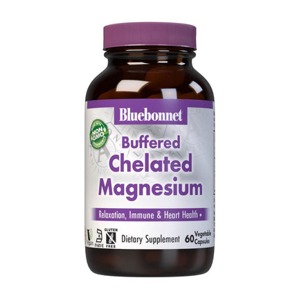 Bluebonnet Nutrition Albion Gepufferte Chelat-Magnesium 200 mg - 60 vegane Kapseln, Stressabbau, Nicht-GVO, Glutenfrei, Sojafrei, Milchfrei, Koscher