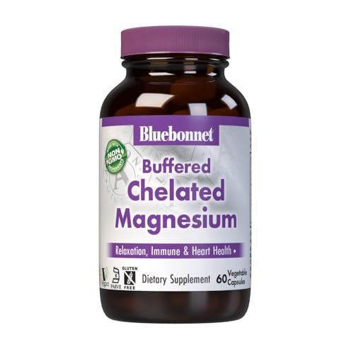 Bluebonnet Nutrition Albion Gepufferte Chelat-Magnesium 200 mg - 60 vegane Kapseln, Stressabbau, Nicht-GVO, Glutenfrei, Sojafrei, Milchfrei, Koscher