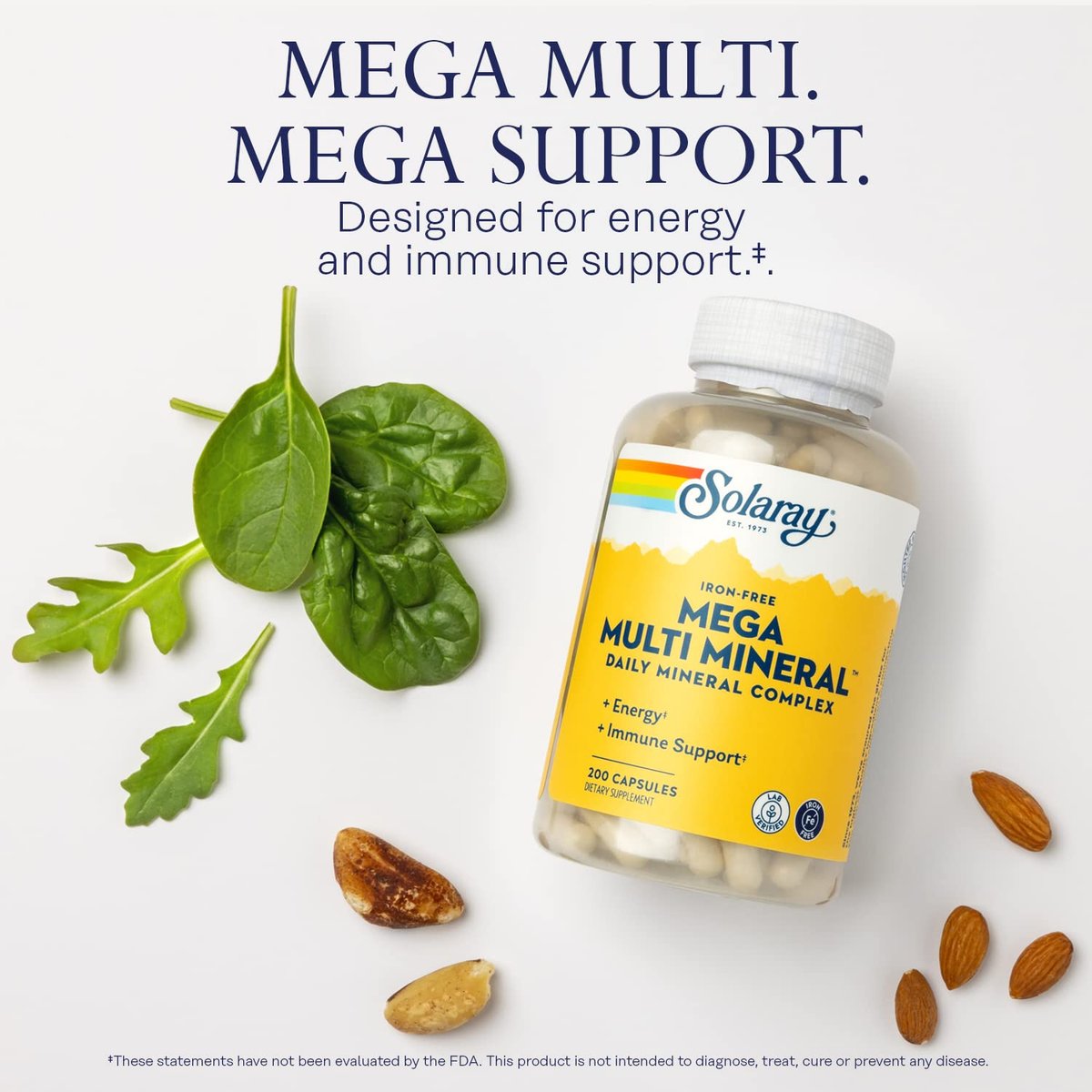 SOLARAY Mega Multi Mineral, Eisenfrei - Tägliches Mineralpräparat mit Spurenelementen, Elektrolyten, Calcium, Magnesium, Zink, Selen, Bor - Zellenergie, Immununterstützung, 60-Tage-Garantie, 50 Portionen