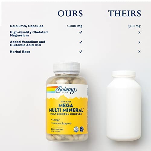SOLARAY Mega Multi Mineral, Eisenfrei - Tägliches Mineralpräparat mit Spurenelementen, Elektrolyten, Calcium, Magnesium, Zink, Selen, Bor - Zellenergie, Immununterstützung, 60-Tage-Garantie, 50 Portionen