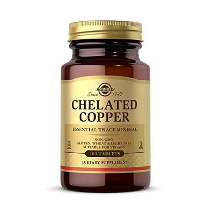 Solgar Chelatiertes Kupfer, 100 Tabletten – Hoch bioverfügbares Kupfer für Kollagenbildung und Bindegewebe – Vegan, Glutenfrei, Laktosefrei, Koscher