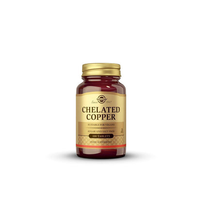 Solgar Chelatiertes Kupfer, 100 Tabletten – Hoch bioverfügbares Kupfer für Kollagenbildung und Bindegewebe – Vegan, Glutenfrei, Laktosefrei, Koscher