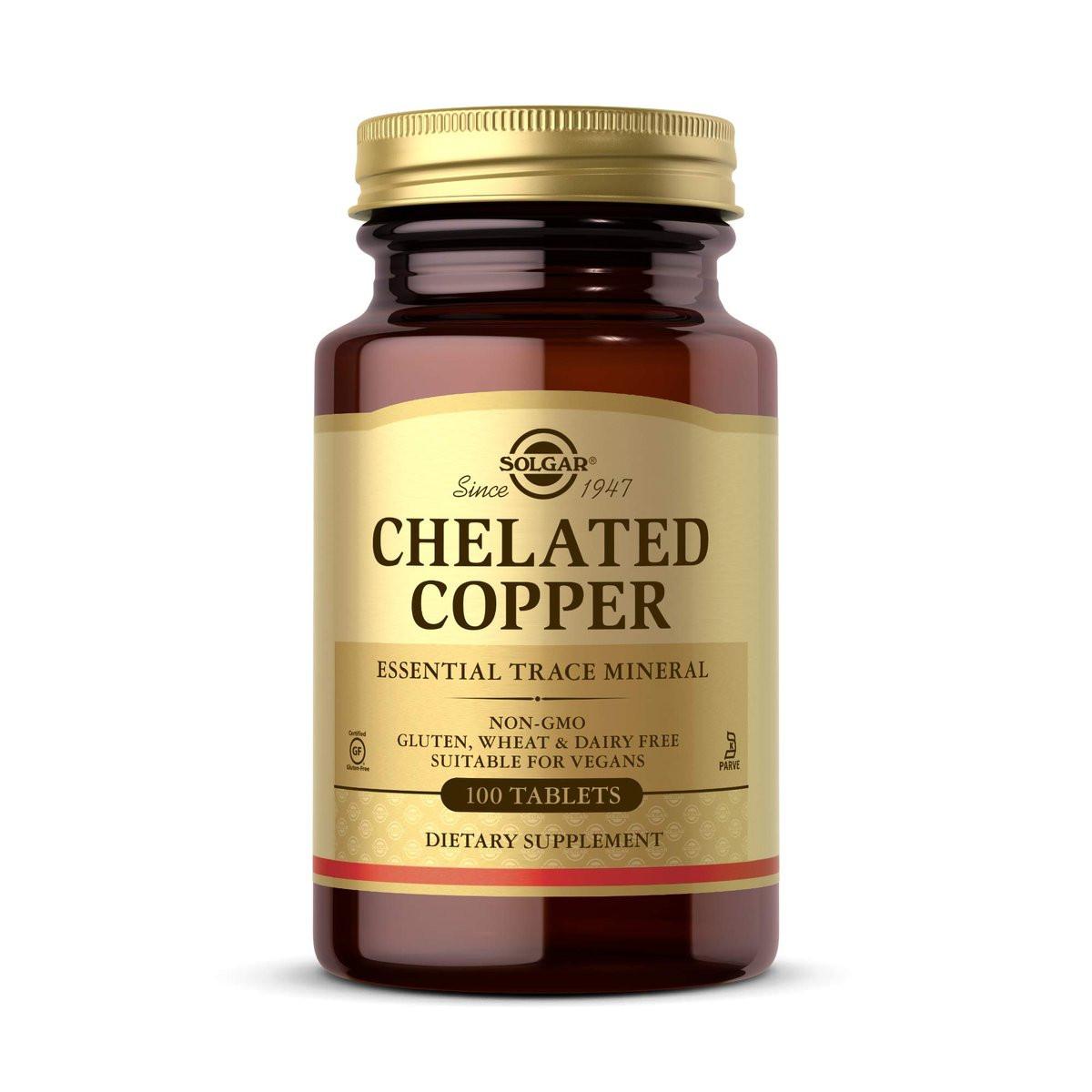 Solgar Chelatiertes Kupfer, 100 Tabletten – Hoch bioverfügbares Kupfer für Kollagenbildung und Bindegewebe – Vegan, Glutenfrei, Laktosefrei, Koscher