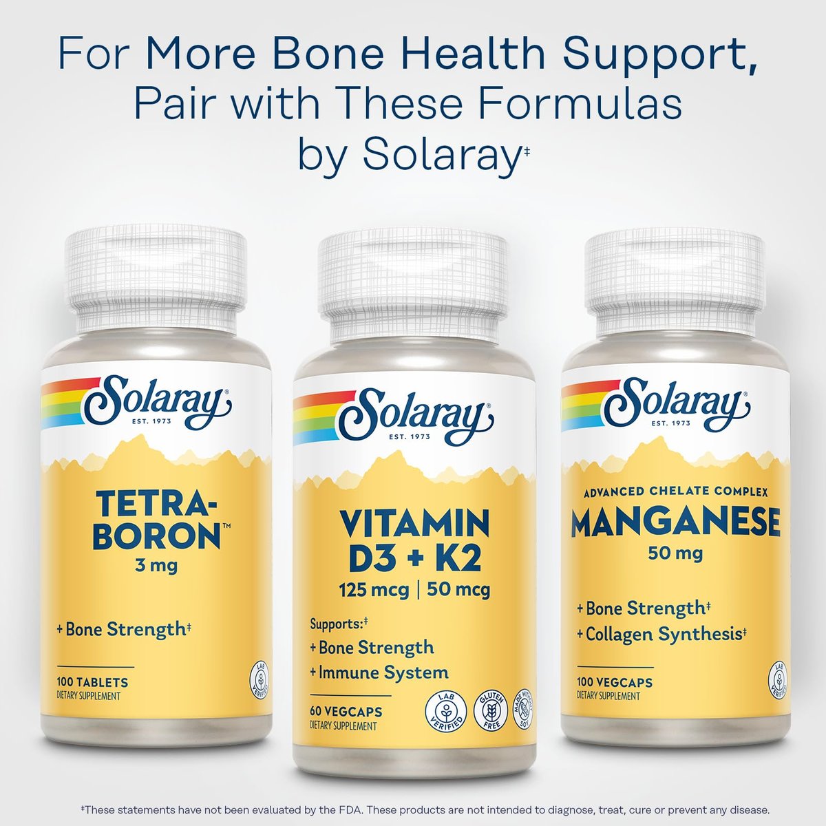 SOLARAY Vitamin D3 K2 Kapseln – 60 vegane Kapseln für Knochenstärke, Kalziumaufnahme und Immunsystem-Unterstützung – ohne Soja