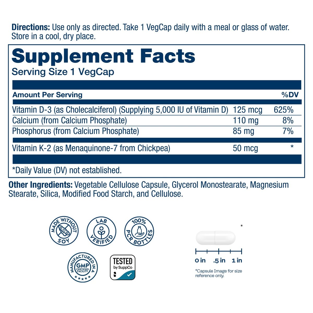 SOLARAY Vitamin D3 K2 Kapseln – 60 vegane Kapseln für Knochenstärke, Kalziumaufnahme und Immunsystem-Unterstützung – ohne Soja