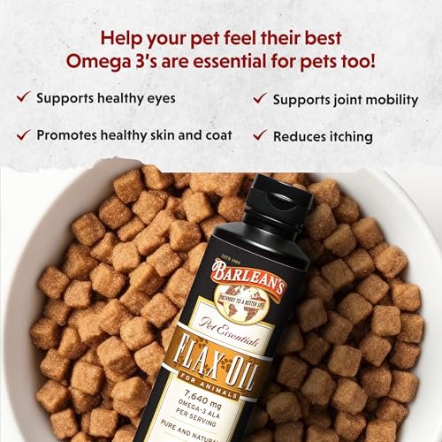 Barlean's Leinöl für Tiere – flüssige Omega-3-Fettsäuren für Hunde, Katzen und Haustiere, 12 oz